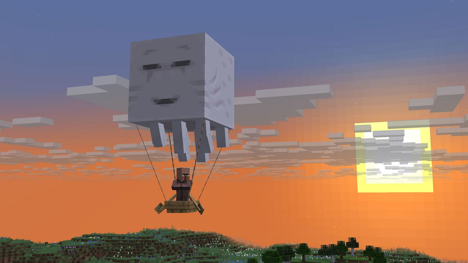 Happy ghast can help transport various entities with the help of lead (Image via Sportskeeda Gaming || Mojang Studios)